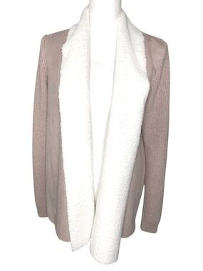 NWT Lety‎ & Me Stitch Fix Women Large Cardigan Sweater Sherpa Faux Suede Pink